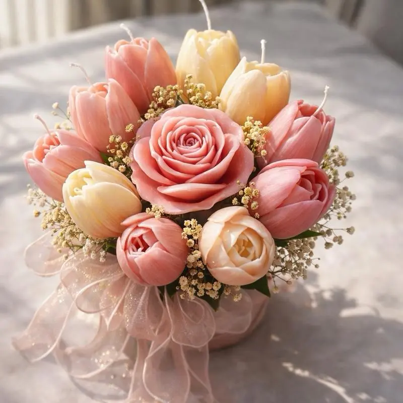 Tulip Blossom Flower Candle Bouquet - 100% Organic Soy Wax Decorative Candle, Eco-Friendly Clean Burning for Home Decor & Special Occasions