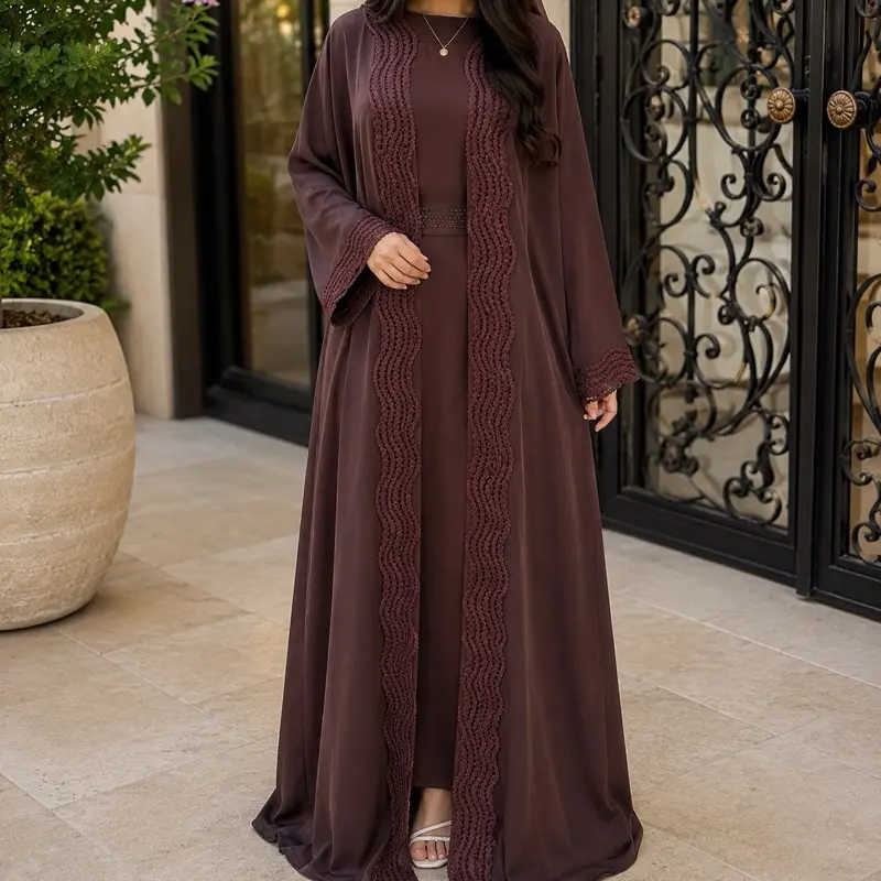 Two Pieces Abaya with Elegant Embroidery and Drawstring Closure for Women