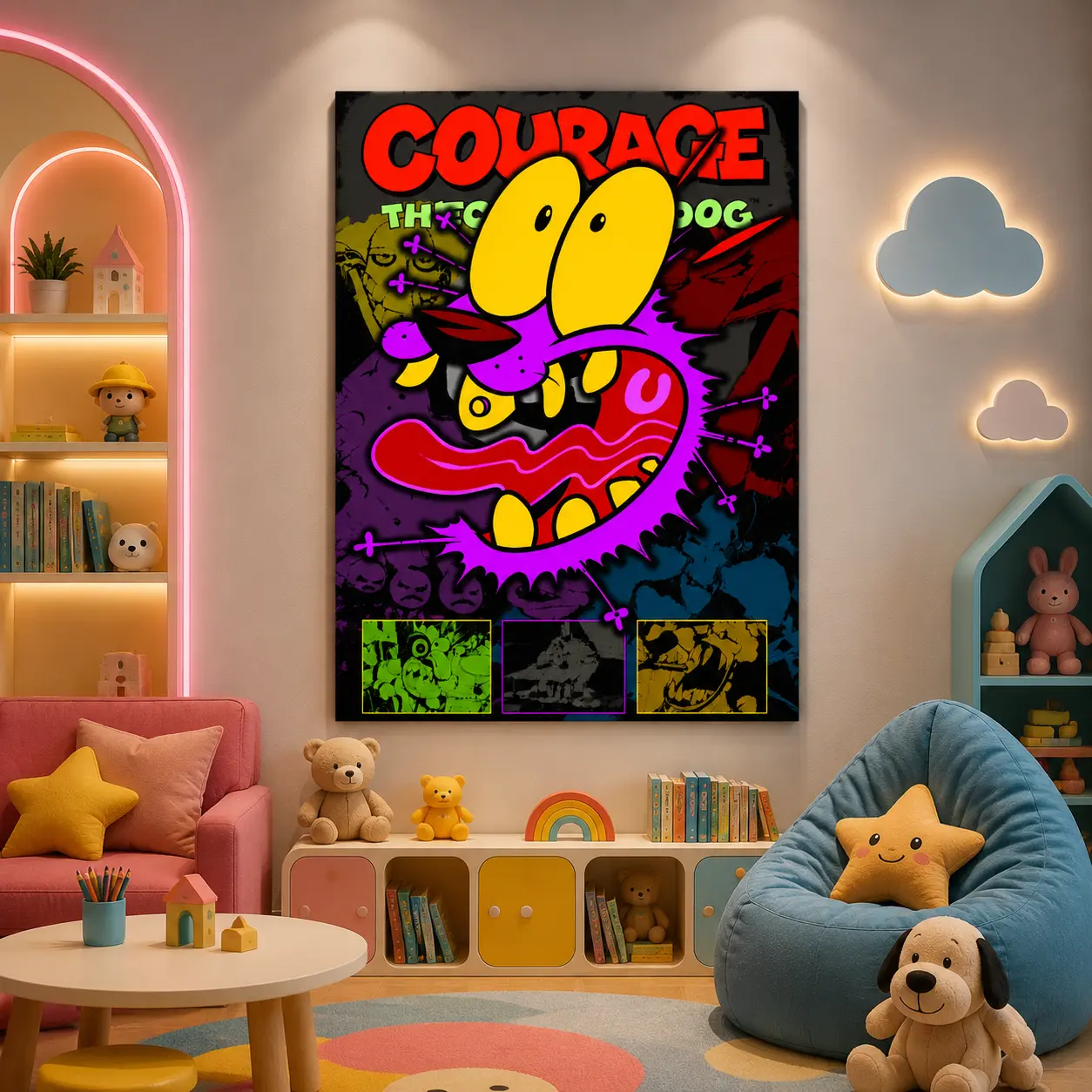 Courage The Cowardly Dog Poster Print, Cartoon Network Wall Art, Green Minimalist Horror Decor for Home Aesthetic