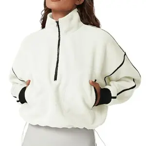 QINSEN Women's Half Zip Fleece Short Pullover Sweatshirt Winter Long Sleeve Cozy Sherpa Sweater Top