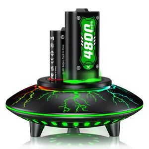 Lightning 2×4800mWh Rechargeable Battery Pack for Xbox Controllers High-Capacity, Long-Lasting, Fast Charging, Rechargeable Batteries with 6-LED Mode Charging Dock, Compatible with Xbox One, One Elite, One S/X and Series S/X, Console, Smartphone
