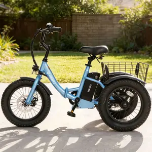 ESKUTE T300 Kids' Electric Trike, Folding Step-Thru 3-Wheel Bike with 16x3.0" Fat Tires, 250W Motor, Removable Battery & Baskets for Ages 6+