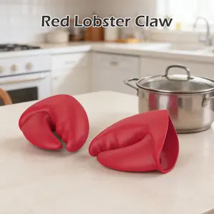 2 Counts heat-resistant gloves, red silicone oven gloves, lobster claw-shaped heat-resistant pot clamps, reliable heat protection cooking gloves