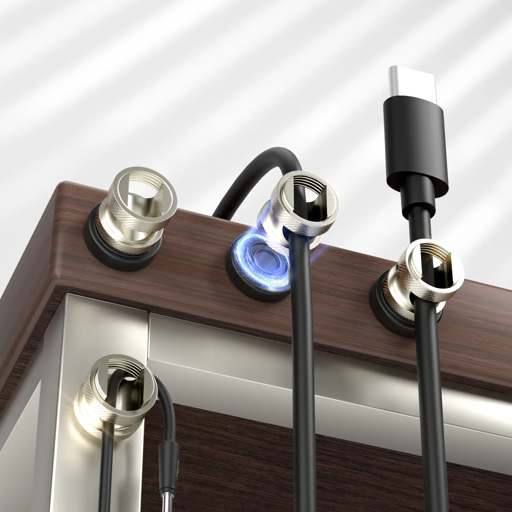 Maveek 6 Pcs Magnetic Threaded Cable Holder Clips - Stainless Steel Adjustable Organizer (0.24-in Hole) for USB Charging Wires, Desk Accessories, Office & Work Needs, Under Desk/Car Dash Cam Setup, Office Desk Accessories