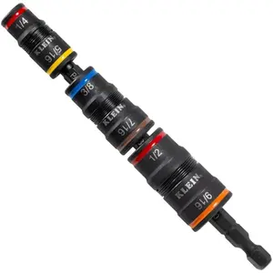 Klein Tools 32933 Klein Tools 32933 Impact Driver, SAE 7-in-1 Impact Rated Socket Set, 3 Flip Sockets with 6 Hex Driver Sizes and 1/4-Inch Bit Holder, 5-Inch Shaft