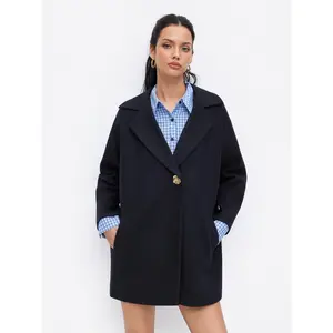 Cider Wool-Look Notched Collar Metal Button Oversized Coat