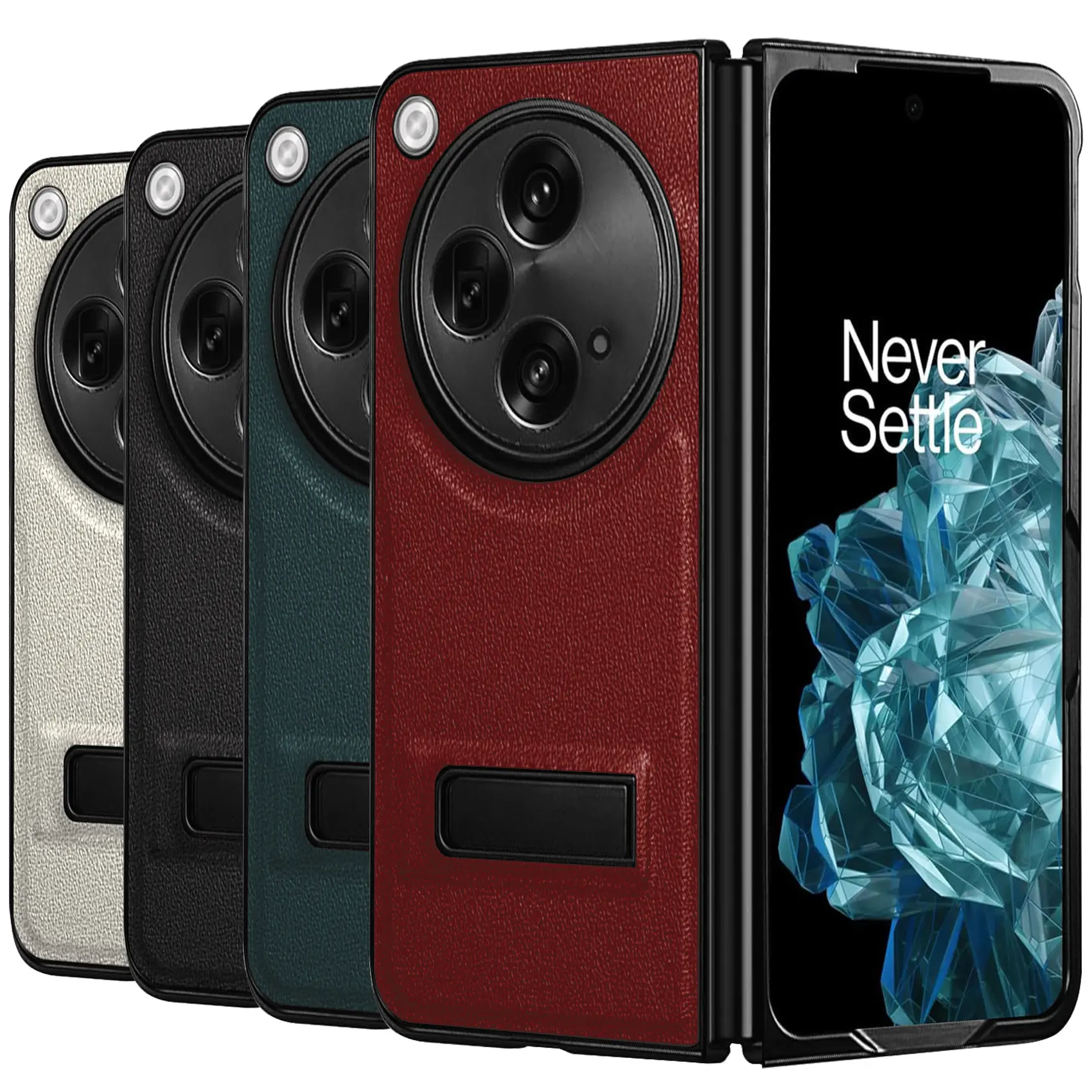 Doemoil Slim Phone Case for Oneplus Open Oppo Find N3 Case with Kickstand. Oneplus Open Luxury Leather Back Case with Hinge Protection Hard PC Bumper Case for Oneplus Open 2023