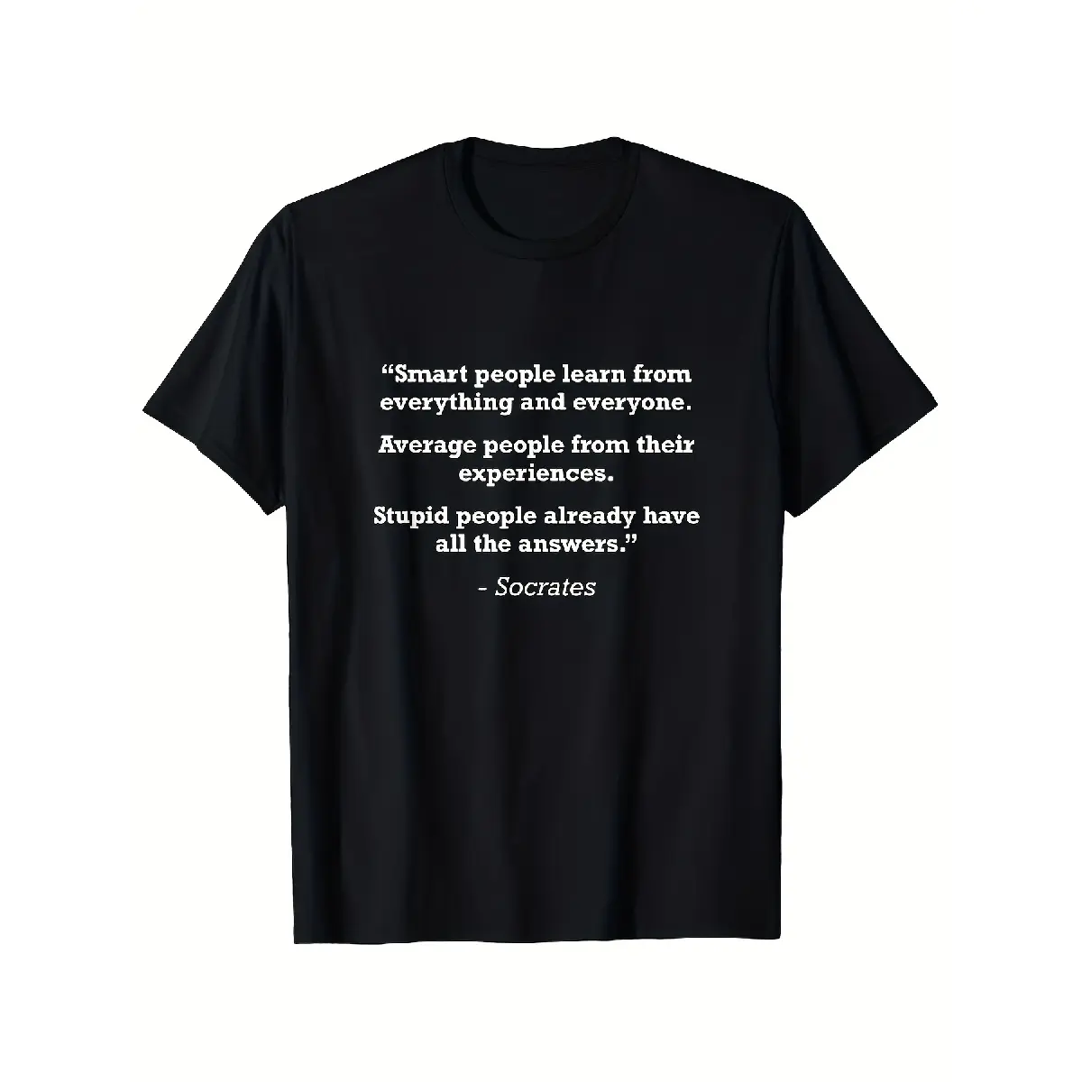 100% Cotton Men's Short-Sleeve Black Graphic T-Shirt, Vintage Streetwear Menswear with White Socrates Philosophy Quote, Soft Casual Everyday Wisdom Statement Apparel, Machine Washable