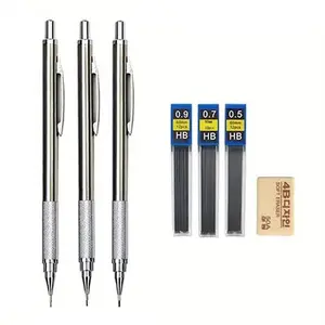 2pcs Automatic Pencil & Lead Core Set, Metal Pencil For Writing Drawing, Students Stationery For Home School And Office, Mechanical Pencils Set