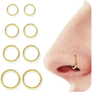 8pcs 18G 316L Surgical Steel Hinged Nose Rings Hoops Lip Septum Rings Helix Conch Rook Cartilage Tragus Earrings Piercing Jewelry Gold Nose Rings for Women Men