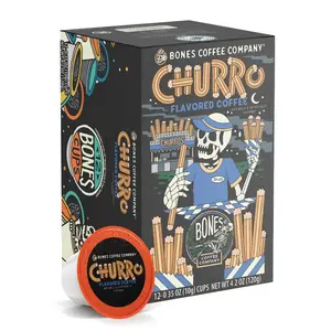 Bones Coffee Company | Churro Cinnamon Sugar Flavored Coffee Pods 12 Count Medium Roast Keurig Compatible Bones Coffee Company | Churro Cinnamon Sugar Flavored Coffee Pods 12 Count Medium Roast Keurig Compatible