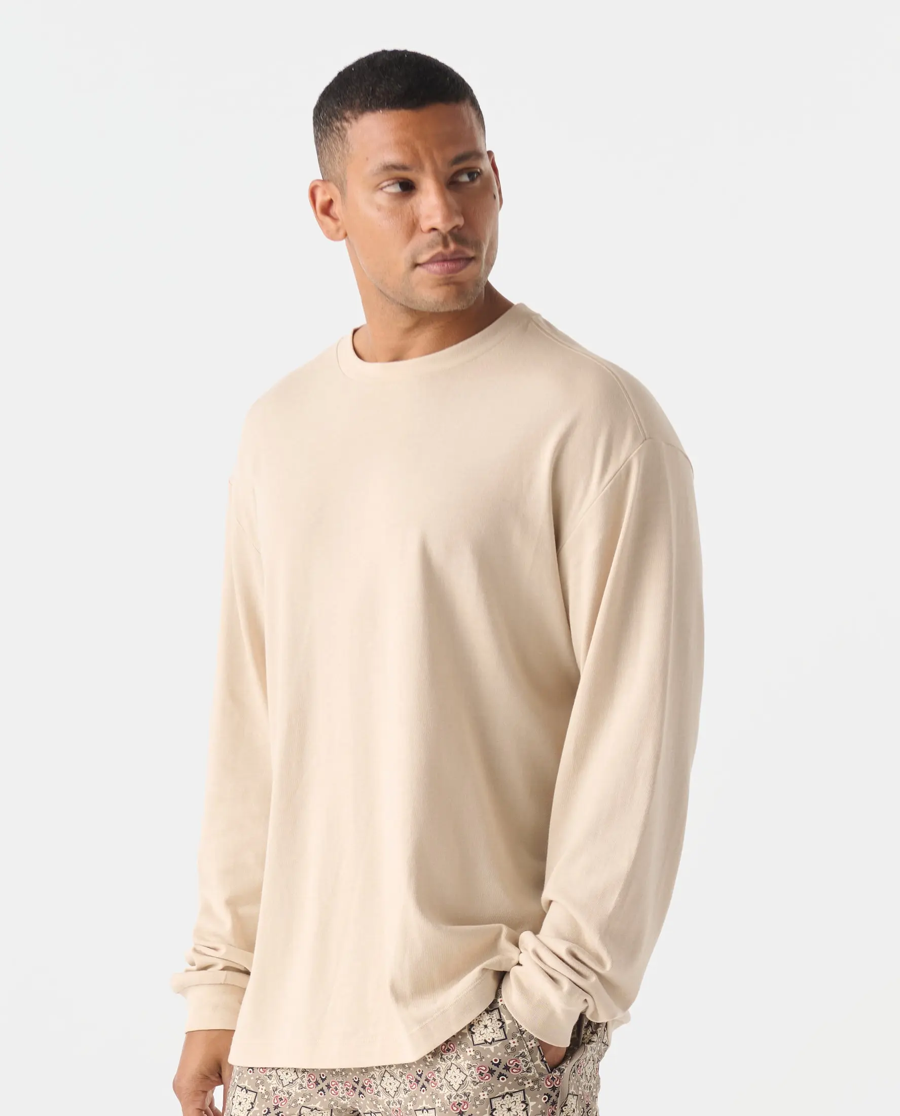 Fairfax Oversized Long Sleeve Tee Beige , Large