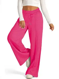 Women's Solid Color Tie Front Elastic Waist Wide Leg Sweatpants, Casual Comfy Breathable Pocket High Rise Trousers for Spring & Fall, Women's Bottoms for Daily Wear