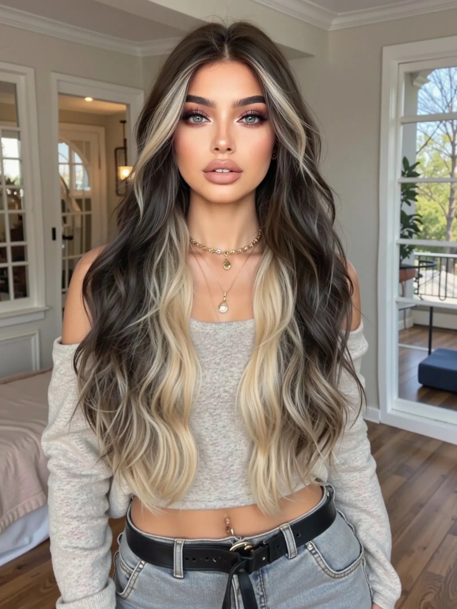 Women's Long Curly Wig, Wavy Synthetic Hairpiece in Gradient Color, 28 Inch Layered Hair, Perfect for Parties & Cosplay, All-Season Wear Loose Wave Wig, Long Hair Style, Synthetic Layered Wigs