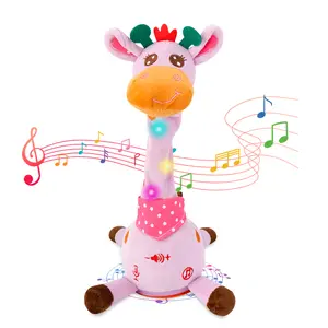 Talking Dancing Giraffe Easter Toy,  Repeat Mimicking, Tummy Time Toy With Volume Adjustment, Glowing Musical Electronic Plush Stuffed Animal Ineractive Toy For Toddlers 1-6 Years Old With 10 Baby Songs, Ideal Gift For Easter Gifts