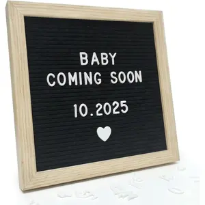 Black Felt Letter Board 10x10in, Baby Announcement Sign & Pregnancy Announcement Board, 336 Pre-Cut Letters, Wooden Frame, for Milestone Photos, Wall Mount or Stand