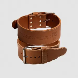 Heritage 10MM Single Prong Belt by Gymreapers - 100% Genuine Bovine Leather, Vegetable-Tanned, Heat-Debossed Logos, Smooth-Roller Buckle, 4-Inch Height