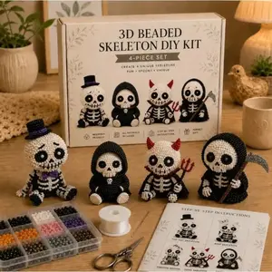 Cute Portable 3D Beaded Skeleton DIY Kit, Fun Quirky Craft Set with Easy Assembly, Popular Handmade Ornament Supplies, Ideal for Leisure Time, Holiday Decor and Creative Gift Making