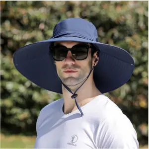 Wide Brim Sun Hat for Men UPF 50+ Fishing Bucket Hat with Face Cover Outdoor Travel UV Protection Breathable Full Coverage Summer Hat Adjustable Angle