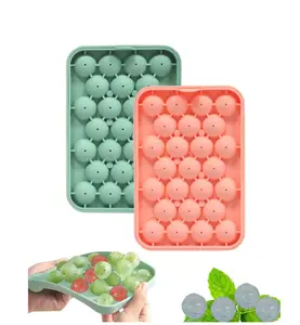 2 Pack Round Silicone Ice Cube Trays with Lid 25-Cavity Flexible Easy Release Ice Molds for Freezer BPA Free Ice Cubes for Cocktails Whiskey Juice
