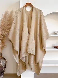 Elegant Designer Shawl Scarf, Warm Fringe Design, Fringe Trim Shawl, Fitted Plain Woven Fabric, Perfect for Fall & Winter Travel, Casual Style, Solid Color Shawl