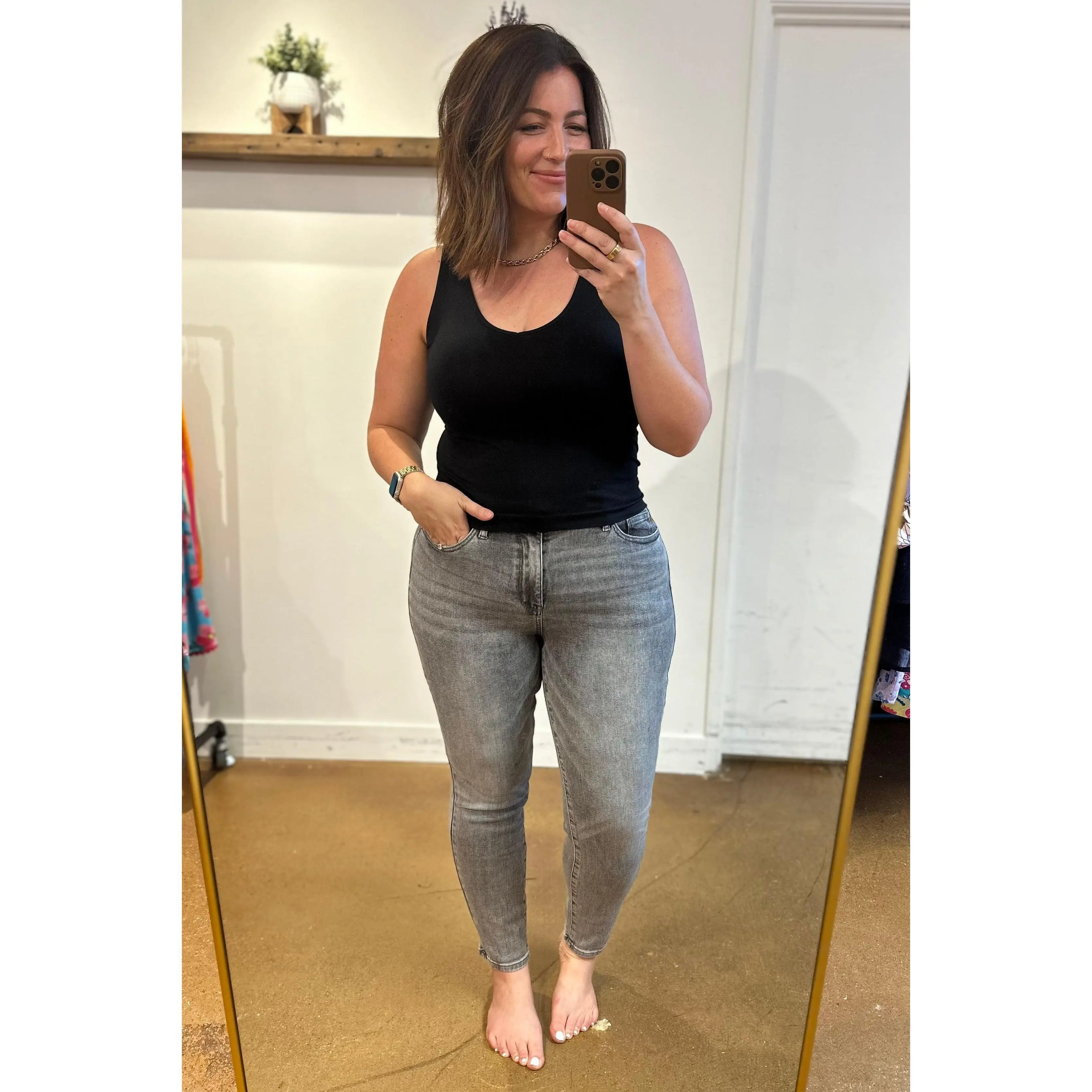 Charlotte High Rise Stone Wash Slim Jeans in Gray