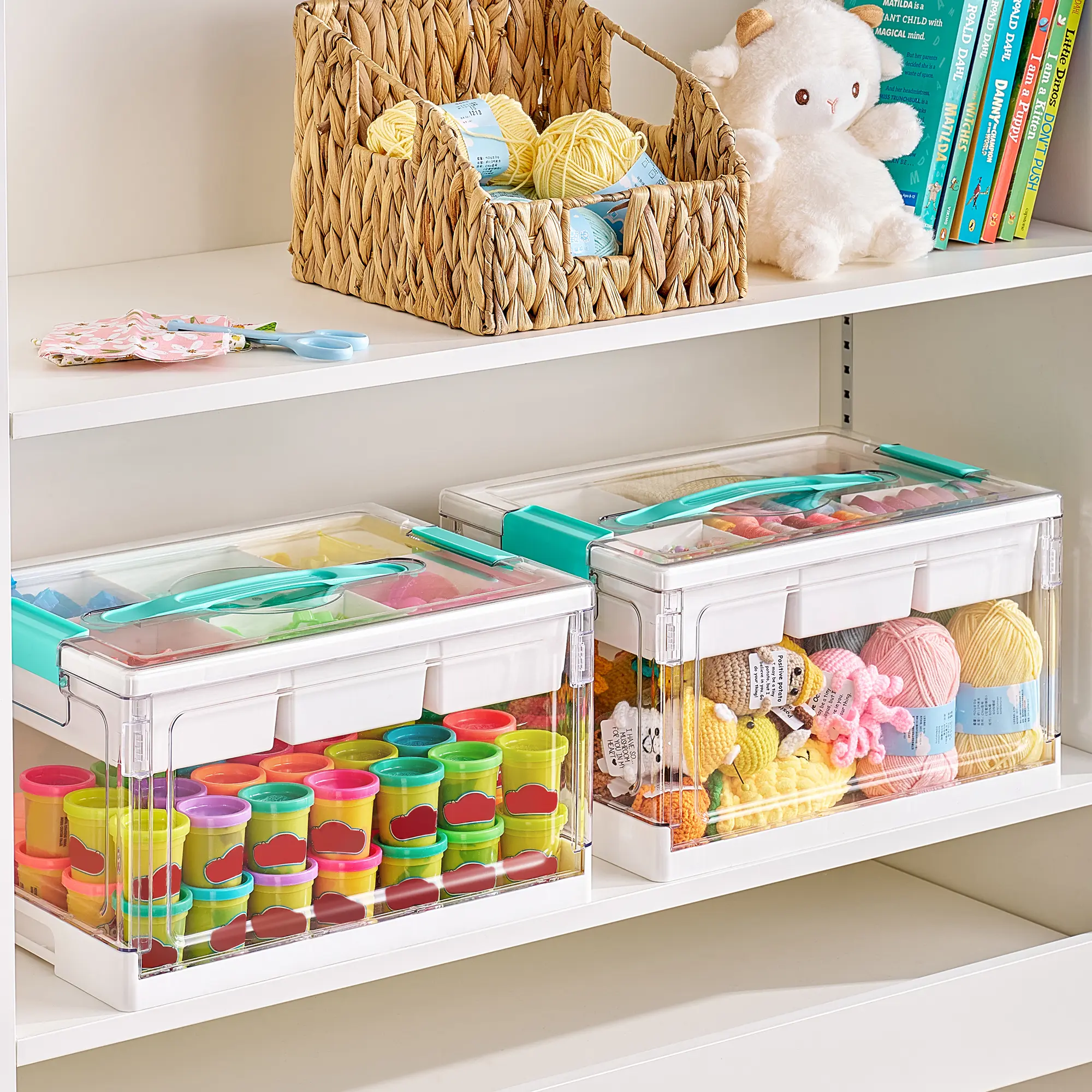 [Video Only]Vtopmart 1-2Pack 24QT Clear Craft Storage Bin with Removable Trays and Dividers, for Art Supply Coloring Books, Sensory Toys, Craft Supplies, Medicine, Playdough, Transparent Water&Dust Proof, Preschool & Back-to-school Restock