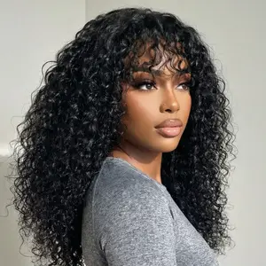 UNice Shaggy Waves Big Hair Wigs with Bangs Glueless 4X2 Lace T Part Human Hair Wigs Pre-Styled Wig with invisi Drawstring summer wig