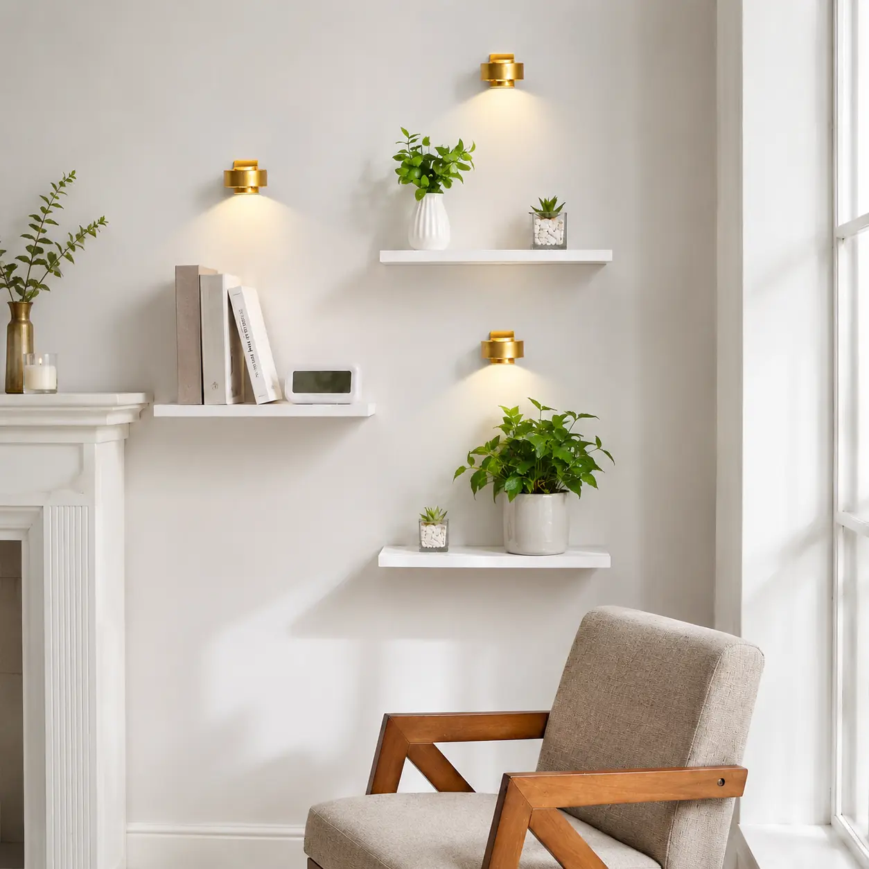 3 Pack Floating Shelves with LED Wall Lights, White Wall Mounted Display custom Shelves organizer for Living Room Decor, Bedroom Storage and Apartment Wall Organization, corner bookshelf Wall Rack Set Decorative