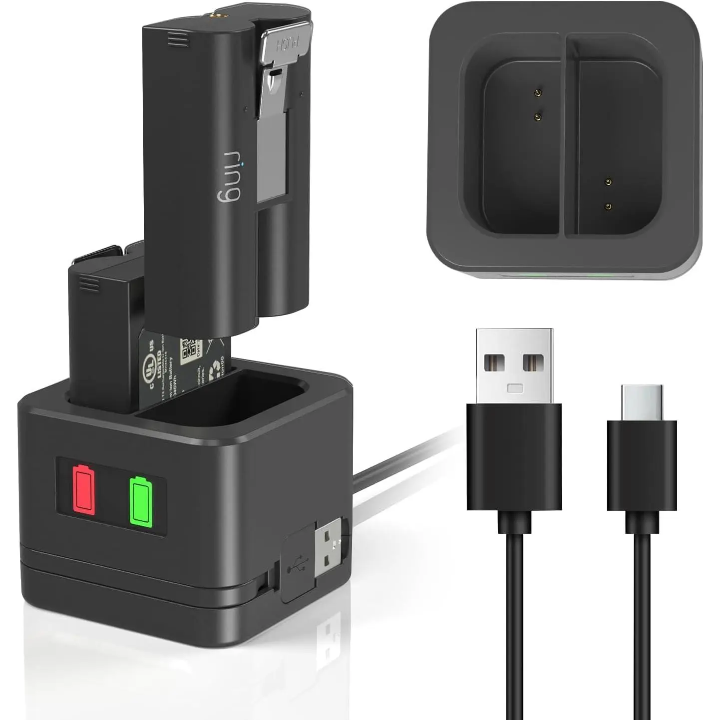 Charger Station for Ring Battery, Charger Dock for Replacement Battery Compatible with Ring Doorbell Camera 2/3/3 Plus/4, Peephole Cam, Spotlight Camera (Batteries NOT Included) (Black)