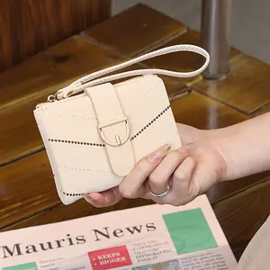 Women's Elegant Quilted Buckle Flap Short Wallet with Wristlet, Sand Beige，Casual Versatile Zipper Card Slots Pocket Wallet, Trendy Wallet for Daily Use, Card Holder