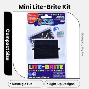 World's Smallest Lite Brite - Hasbro Licensed Mini Light Box Toy with 200 Assorted Color Pegs & 10 Design Templates for Kids Age 5+ - Square