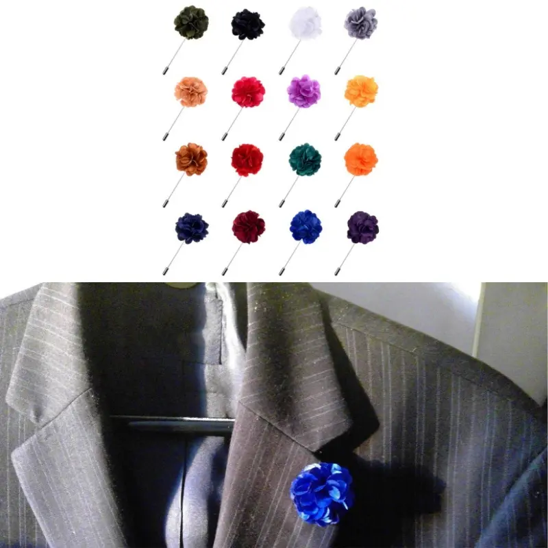 16PCS 16 Rich Colors Alloy Satin Flower Lapel Pins - Practical Boutonniere Set for Fathers, Business Events, Weddings, Prom, Boutonniere Pins, Daily, Soft Satin, Anniversary, Formal Wear, Lightweight