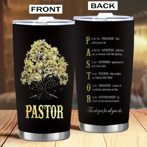 20oz Stainless Steel Vacuum Insulated Drinkware Tumbler - Pastor Appreciation Gift with "Thank You For All You Do" Religious Design, Coffee Mug Flask with Lid for Men