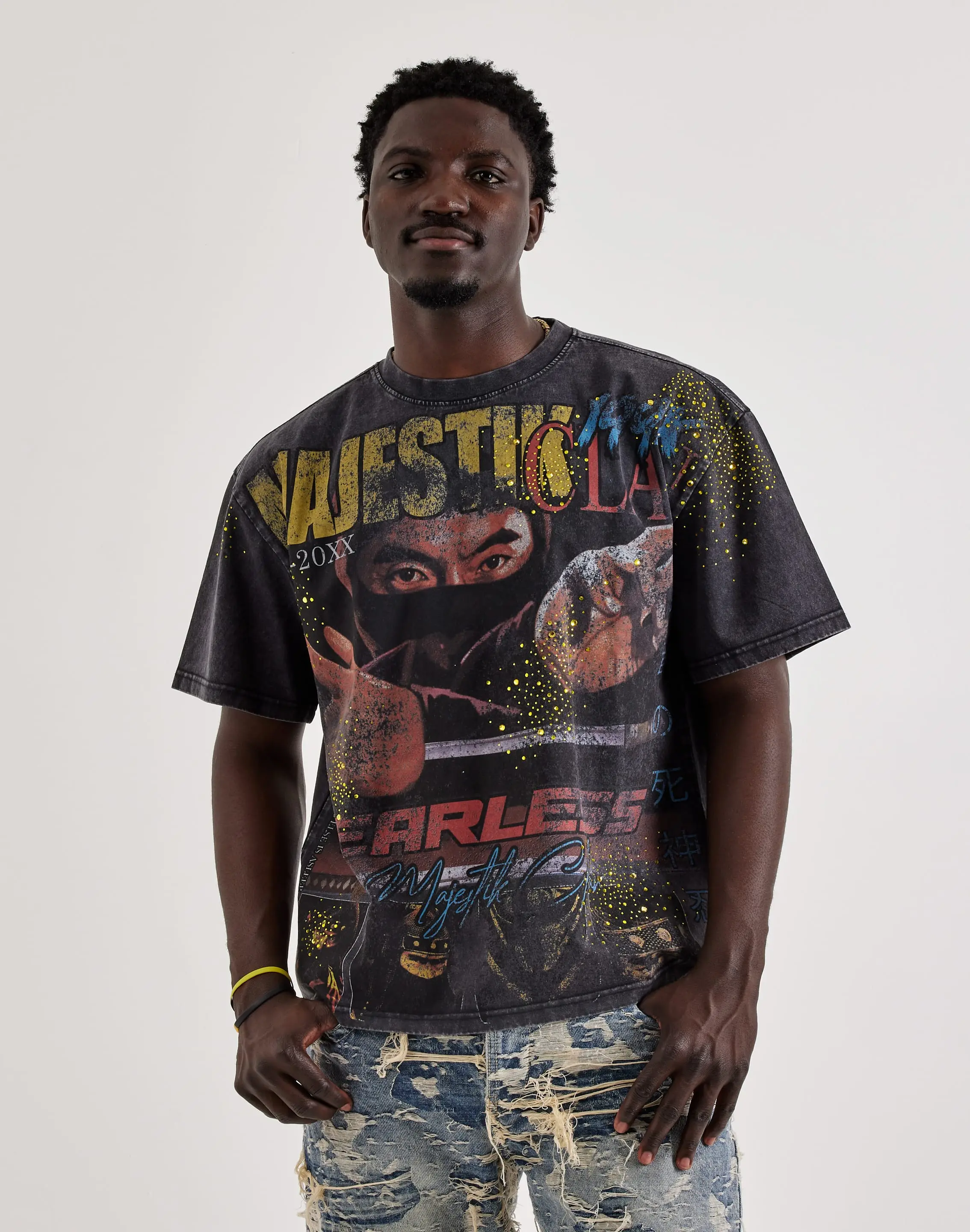 Mens Majestik Fearless Ninja Rhinestone Tee