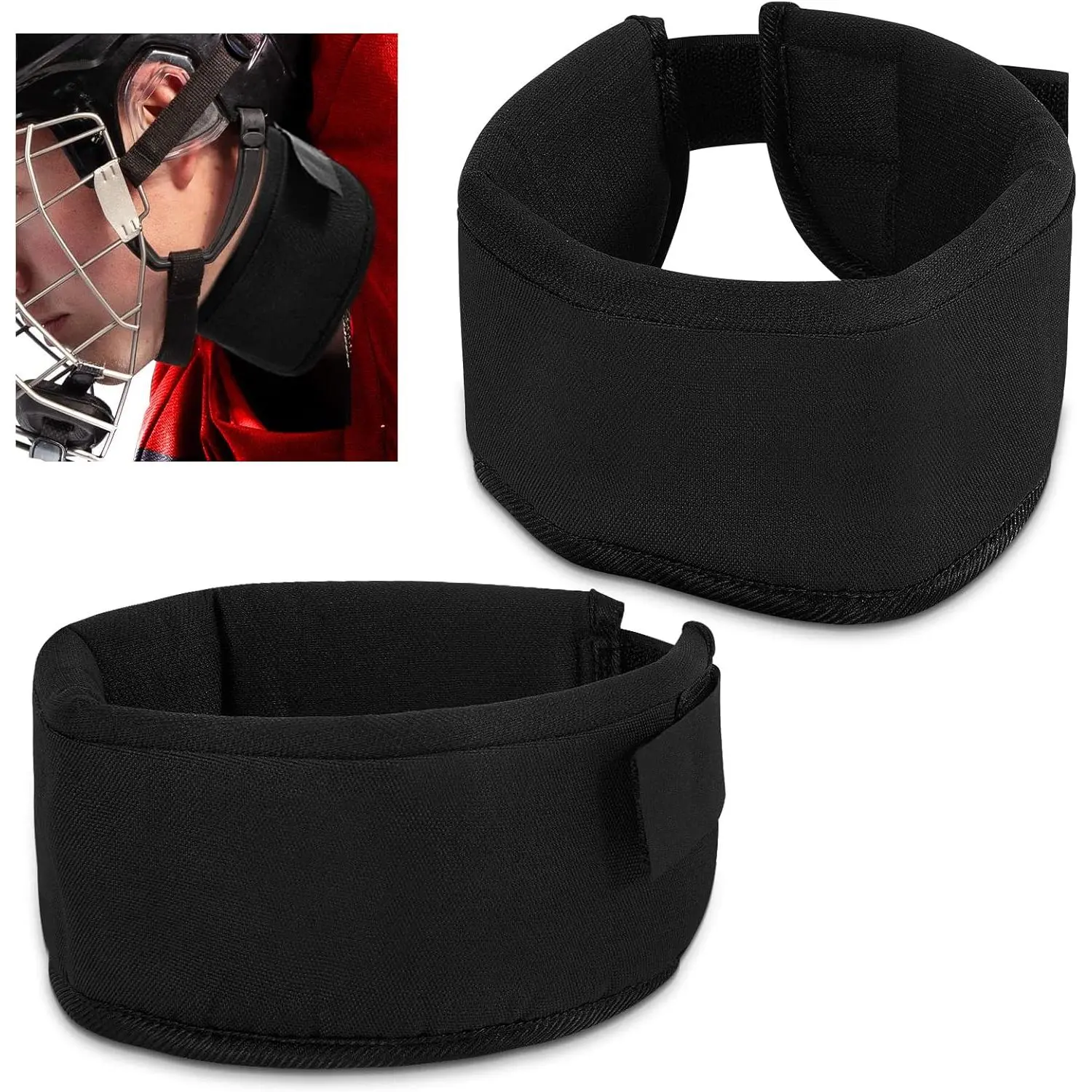 2-Pack Cut Resistant Neck Protectors, Thick Soft Padded Cotton Collar Guards with an Adjustable Strap for Adults and Youth Hockey, Two Piece Set