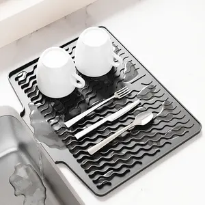 Kitchen Countertop Silicone Drying Mat, Dish Draining Pad, Sink Mat, Rubber Ring, Kitchen Decorative Placemat, Non-Slip Surface, Easy Clean & Maintain