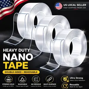 Heavy-Duty Nano Double-Sided Adhesive Tape (9.85FT) – Strong Clear Mounting Tape for Picture Hanging, Wall Décor & Home Organization, Removable, No Drilling, No Wall Damage Reusable Traceless Tape Tear By Hand