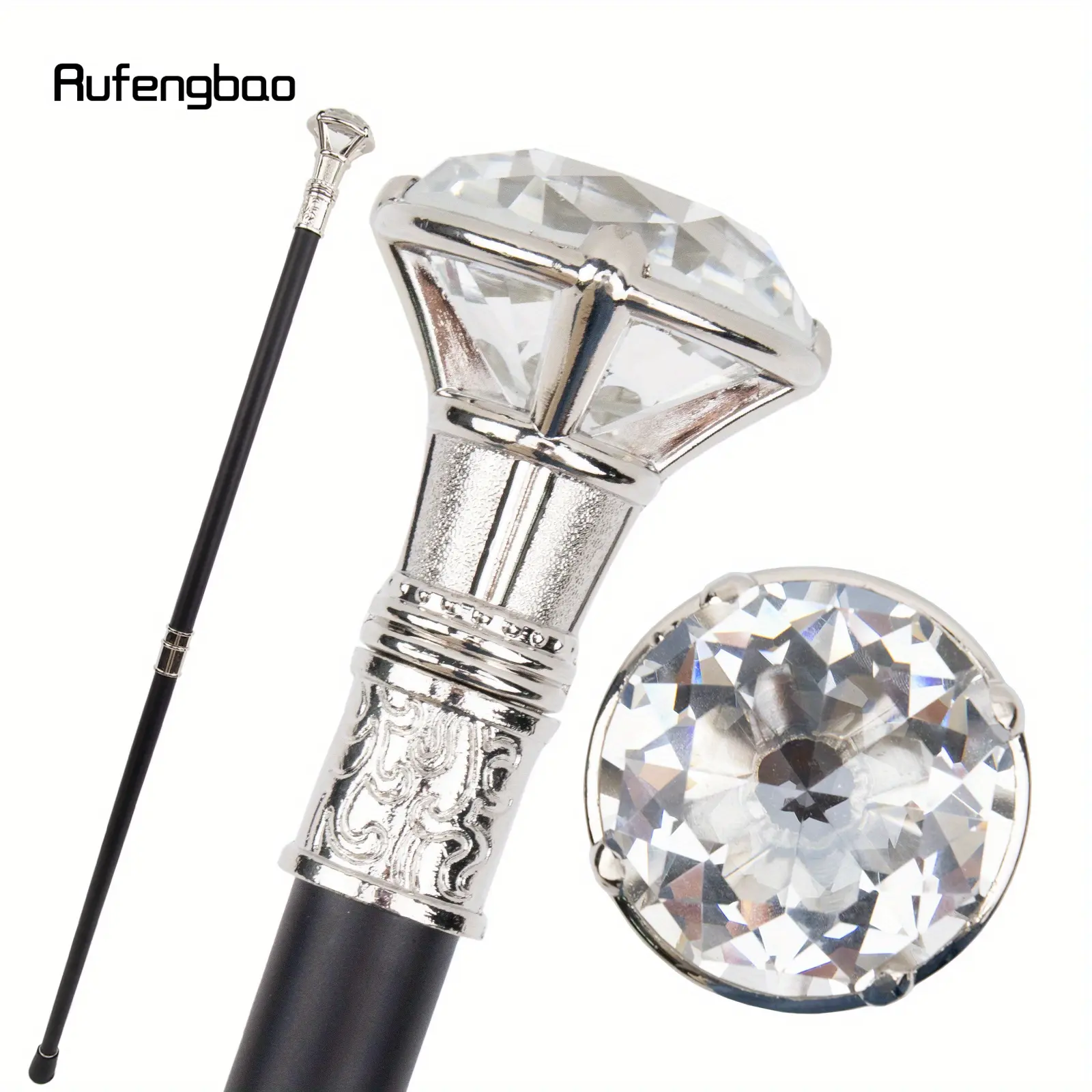 Transparent Diamond Type White Walking Stick Hiking Fashion Decorative Walking Cane Gentleman Elegant Cosplay Cane Knob Crosier 90cm