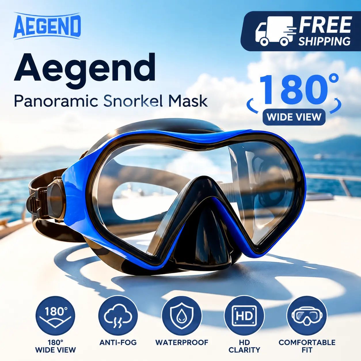 Aegend Snorkel Mask for Adults Youth– Leak-Proof Swim Goggles 180° Panoramic Clear View Anti-Fog Scuba Diving Mask with 1S Underwater Adjustment for Snorkeling, Freediving & Swimming