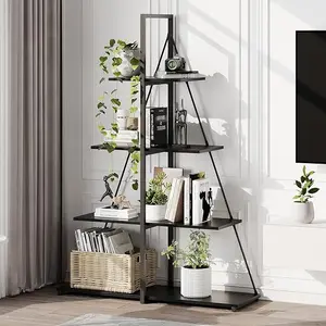 Bookshelf, 4-Tier Booksshelf Ladder Shelf, A-Shaped Bookcase Storage Shelf for Christmas Village Display Stand, Living Room, Kitchen, Bedroom