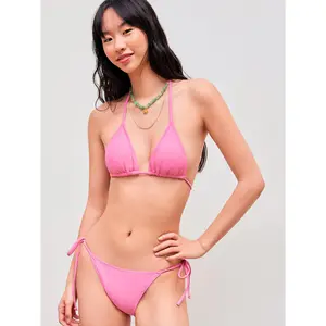 Cider V-neck Solid Bracelet Tie Side Bikini Swimsuit