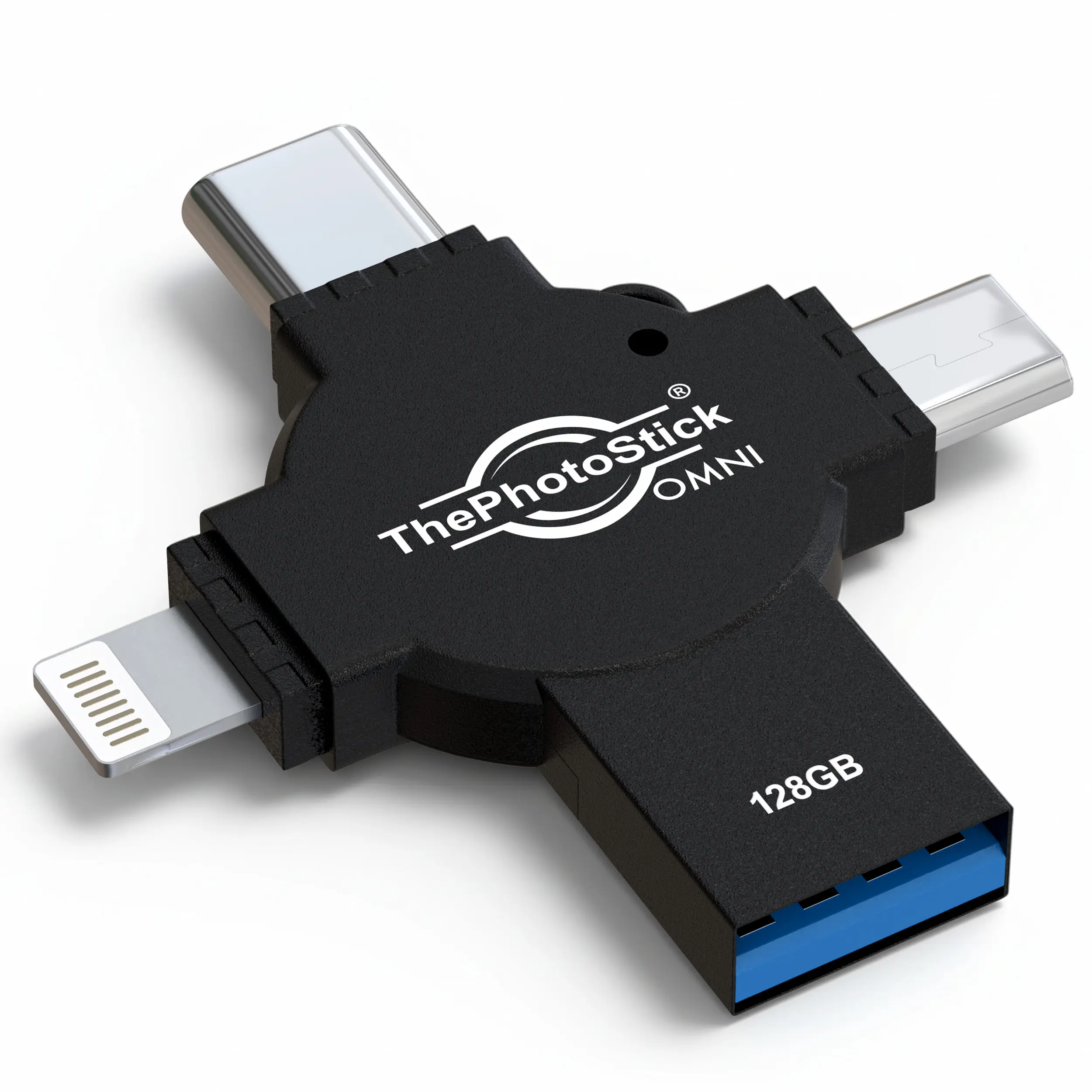 ThePhotoStick Omni X - 128GB - Secure Photo & Video Backup and Transfer | Digital File Organization | USB & Multiport Connection for Phones, Tablets and Computers | Portable Memory | External Storage