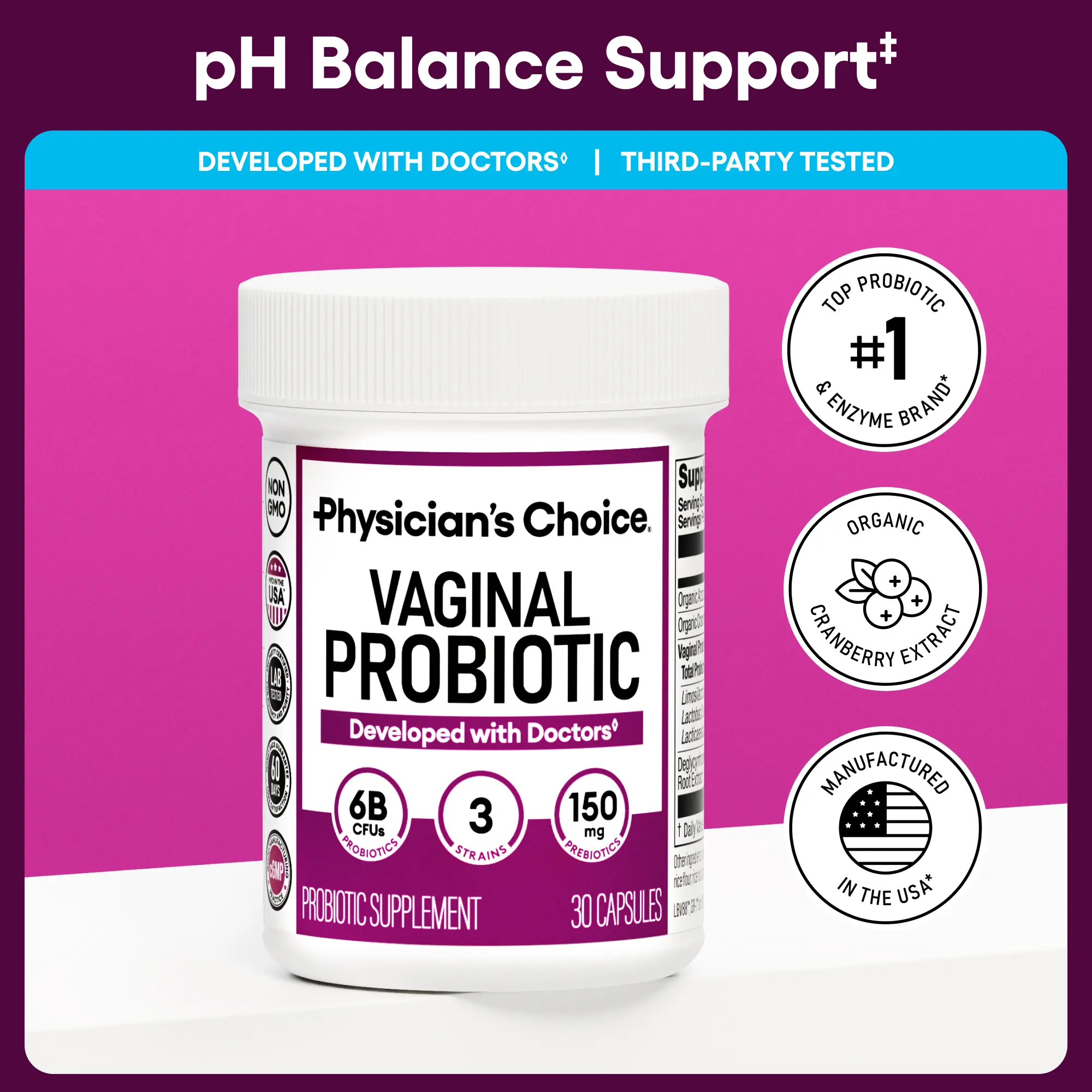 Physician's Choice Vaginal Probiotic - Odor Control, pH Balance & Daily Feminine Health Support with Cranberry and Prebiotics for Women Physician's Choice Vaginal Probiotic - Odor Control, pH Balance & Daily Feminine Health Support with Cranberry and Prebiotics for Women