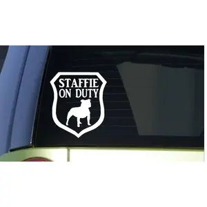 Staffie on Duty *I315* 6x6 inch Sticker decal dog staffy bull terrier staff