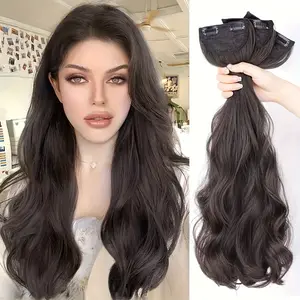 Women's long hair extensions, invisible seamless volumizing hair extensions, large wavy hair pieces, three-piece set