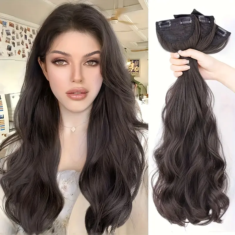 Women's long hair extensions, invisible seamless volumizing hair extensions, large wavy hair pieces, three-piece set Wavy Hairpieces Synthetic Kinky Edge