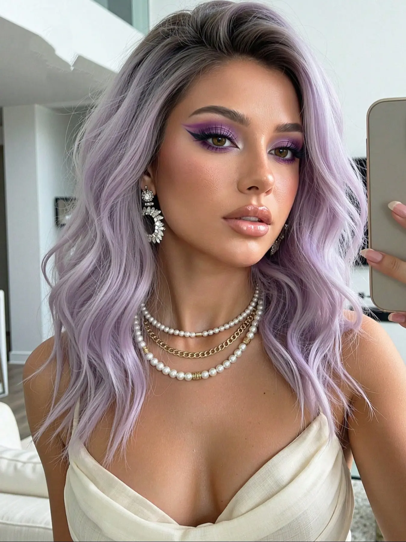 Root Gradient Sweet Potato Wavy Medium-Length Wig, Synthetic Wigs, Synthetic Wavy Hair, 20 Inches Natural Looking Wig, Full Head Cap, Daily Wear, Photo-Ready