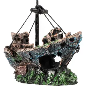 Fish Tank Decoration - Aquarium Accessories,Shipwreck Decor,Resin Material Sunken Ship Decorations for Fish Favors, Multi, 10 * 10