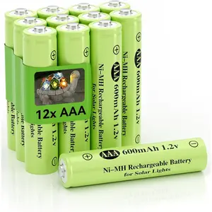 1.2v AAA Ni-MH Rechargeable Battery, Triple A 600mAh 1.2V Rechargeable Battery Pre-Charged, Low Self - Discharge for Outdoor Solar Lights, Solar Pathway Lights (AAA-600mAh-12pack